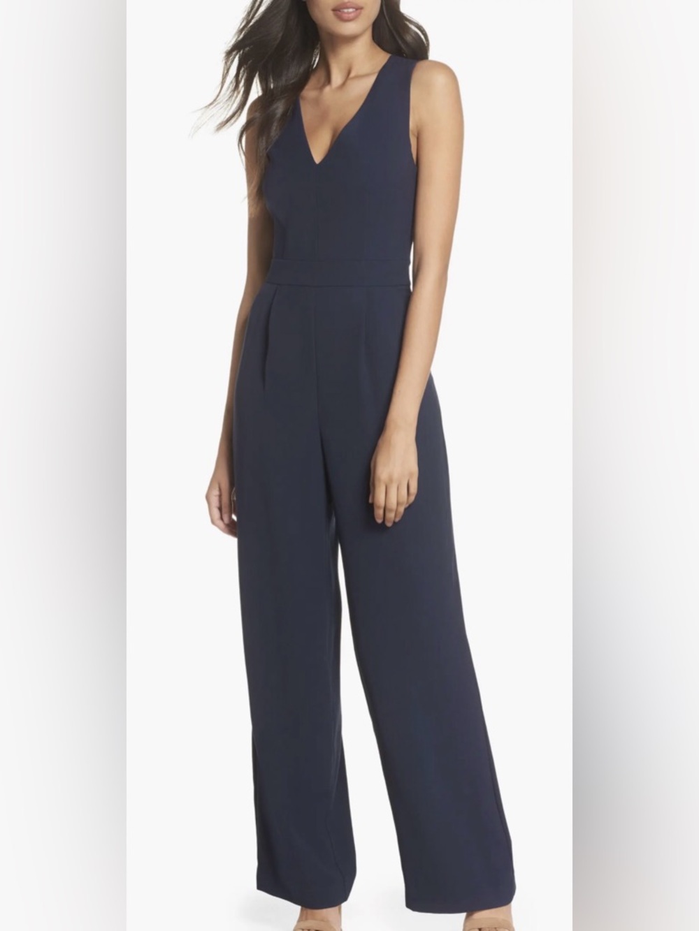 Eliza J Navy V-Neck Sleeveless Jumpsuit